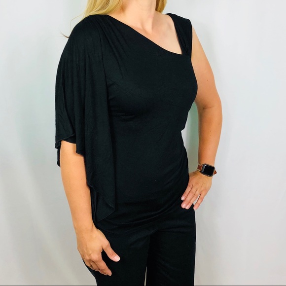 Black One Shoulder Top B059 - Picture 3 of 6